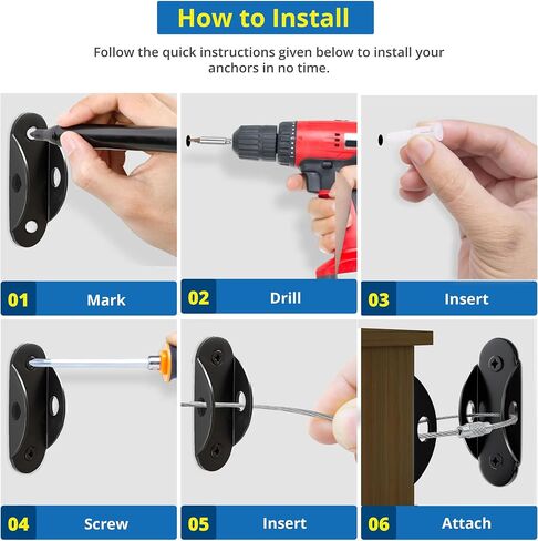 Anti Tip Furniture Anchors for Baby Proofing Premium Quality Upgraded Furniture Wall Anchors can Handle 400lbs Tension - Earthquake, Storm Resistant & Pet Safety Furniture Straps in Saudi Arabia
