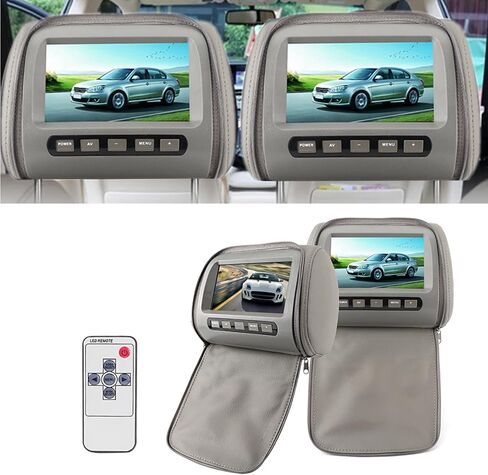2 قطعة 7 بوصة HD مسند رأس السيارة LCD مشغل فيديو مع غطاء إغلاق بسحاب وجهاز التحكم عن بعد MP5 عرض مسند رأس السيارة مشغلات الفيديو رمادي in Saudi Arabia