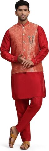 طقم بيجامة كورتا حرير للرجال مع سترة نهرو ملابس عرقية هندية (صدرية) (C-102) in Kuwait