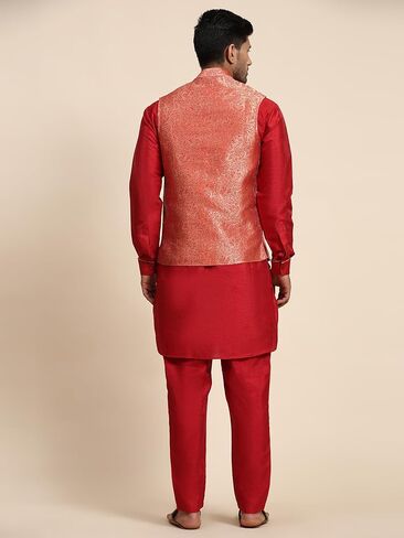 طقم بيجامة كورتا حرير للرجال مع سترة نهرو ملابس عرقية هندية (صدرية) (C-102) in Kuwait