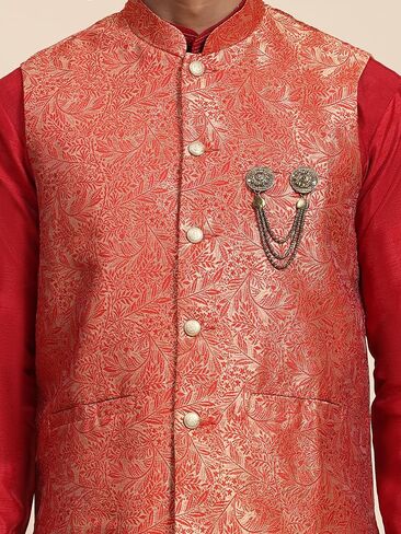 طقم بيجامة كورتا حرير للرجال مع سترة نهرو ملابس عرقية هندية (صدرية) (C-102) in Kuwait