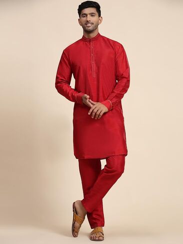 طقم بيجامة كورتا حرير للرجال مع سترة نهرو ملابس عرقية هندية (صدرية) (C-102) in Kuwait