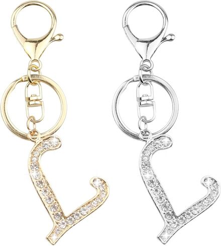 VIQWYIC 2 Pack Initial Letter Keychain for Women Girls, Bling Rhinestones A-Z Alphabet Keyring Handbags Charms (Gold&Silver) in Kuwait