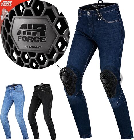 SHIMA DEVON Motorcycle Jeans - Ventilated Elastic Slim Fit Riding Trousers with FiberQL Reinforcements, CE Knee and Hips Protectors (Women, Dark Blue, 24) in Saudi Arabia