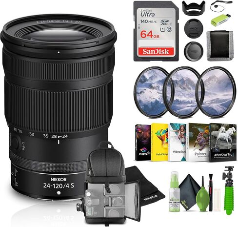Nikon NIKKOR Z 24-120mm f/4 S All-in-one zoom Lens Z + Sling Bag + Memory Card Wallet + Ultra 64GB Memory Card + 3 Piece Filter Kit + 12 Inch Flex Tripod + Photo Editing Software + More in Saudi Arabia