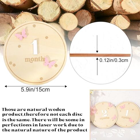 بطاقات المعالم الشهرية للأطفال - أقراص المعالم الشهرية الخشبية ذات شكل الفراشة، دعائم تصوير لحديثي الولادة لتوثيق نمو طفلك، علامة إعلان الطفل، هدايا استحمام الطفل in Kuwait