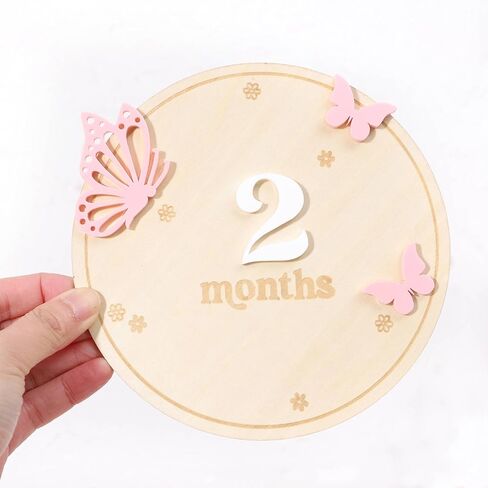 بطاقات المعالم الشهرية للأطفال - أقراص المعالم الشهرية الخشبية ذات شكل الفراشة، دعائم تصوير لحديثي الولادة لتوثيق نمو طفلك، علامة إعلان الطفل، هدايا استحمام الطفل in Kuwait