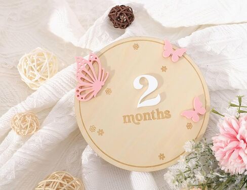 بطاقات المعالم الشهرية للأطفال - أقراص المعالم الشهرية الخشبية ذات شكل الفراشة، دعائم تصوير لحديثي الولادة لتوثيق نمو طفلك، علامة إعلان الطفل، هدايا استحمام الطفل in Kuwait