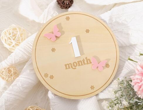 بطاقات المعالم الشهرية للأطفال - أقراص المعالم الشهرية الخشبية ذات شكل الفراشة، دعائم تصوير لحديثي الولادة لتوثيق نمو طفلك، علامة إعلان الطفل، هدايا استحمام الطفل in Kuwait