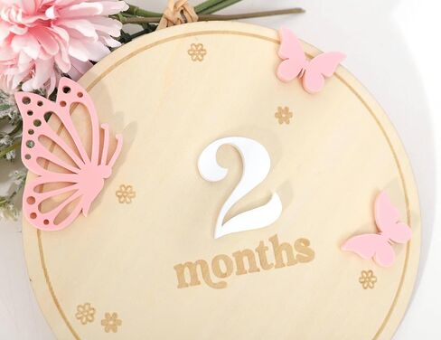 بطاقات المعالم الشهرية للأطفال - أقراص المعالم الشهرية الخشبية ذات شكل الفراشة، دعائم تصوير لحديثي الولادة لتوثيق نمو طفلك، علامة إعلان الطفل، هدايا استحمام الطفل in Kuwait