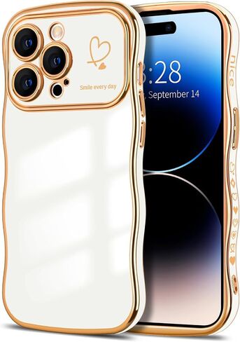 حافظة هاتف Hython لهاتف iPhone 14، حافظة هاتف على شكل إطار مموج لطيف، رقيقة ونحيفة فاخرة بحافة متموجة، غطاء حماية مطاطي مقاوم للصدمات من مادة TPU الناعمة للنساء والفتيات، قلب أرجواني داكن in Kuwait