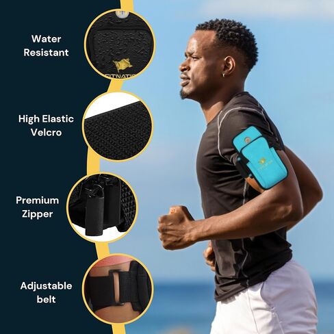 Water Resistant Cell Phone Armband Running Pouch for for iPhone 11/12/13/14 Pro Max, Samsung Galaxy S23/S22/S21/S20/Z Fold/Note, Huawei, Xiaomi, OnePlus & More (up to 7") Adjustable Strap & Pocket in Saudi Arabia