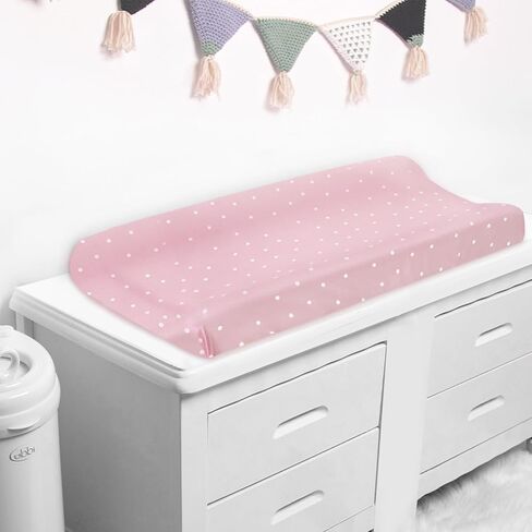 غطاء وسادة تغيير الحفاضات للأولاد والبنات 4 عبوات، ملاءات غطاء طاولة تغيير ملائمة للأطفال، ناعمة قابلة للتنفس لطاولة تغيير الحفاضات مقاس 81.28 سم × 40.64 سم، ملاءات سرير محايدة - نقاط وردية ورمادية in Kuwait