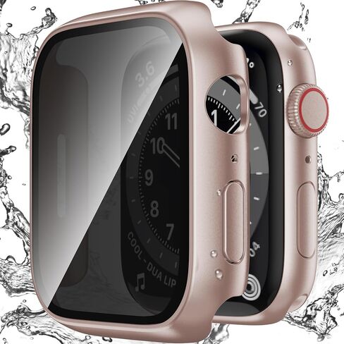 حافظة خصوصية مقاومة للماء متوافقة مع ساعة Apple Series 9/8/7 مقاس 45 مم مع واقي شاشة مضاد للزقزقة، وغطاء وجه iWatch ممتص للصدمات لحافظة iWatch مقاس 45 مم أسود in Saudi Arabia