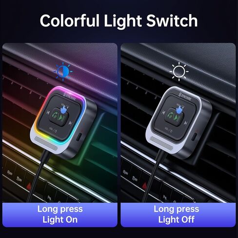 جهاز استقبال بلوتوث Syncwire 5.4 للسيارة 3.5 ملم محول سيارة Aux مستقبل بلوتوث مع كابل ملفوف [إلغاء ضوضاء ميكروفون كبير] [مكالمات بدون استخدام اليدين] [جهير عميق HiFi] [مفتاح إضاءة ملون]، فضي in Kuwait