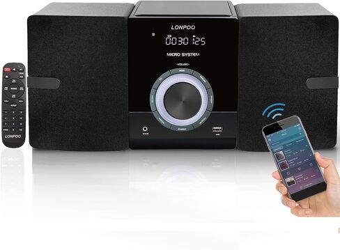 Compact Micro CD Stereo System | 30W Home Stereo Shelf System l Support CD Player/Bluetooth/FM Radio/AUX Input/USB/ 3.5mm Headphone Port | 2-Way Crisp-Clear Sound | DSP-Tech | Remote Control in Saudi Arabia
