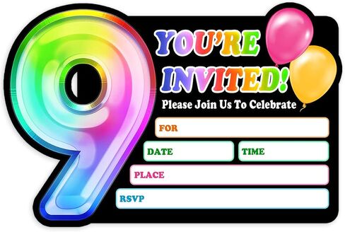 Rainbow Holographic Ballon Invitations with Envelope for 4th Birthday Party Anniversary,Fun Party Invite for Girls Child,Set of 30,4x6 inches in Saudi Arabia