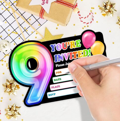 Rainbow Holographic Ballon Invitations with Envelope for 4th Birthday Party Anniversary,Fun Party Invite for Girls Child,Set of 30,4x6 inches in Saudi Arabia
