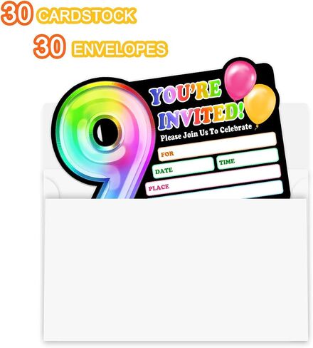 Rainbow Holographic Ballon Invitations with Envelope for 4th Birthday Party Anniversary,Fun Party Invite for Girls Child,Set of 30,4x6 inches in Saudi Arabia