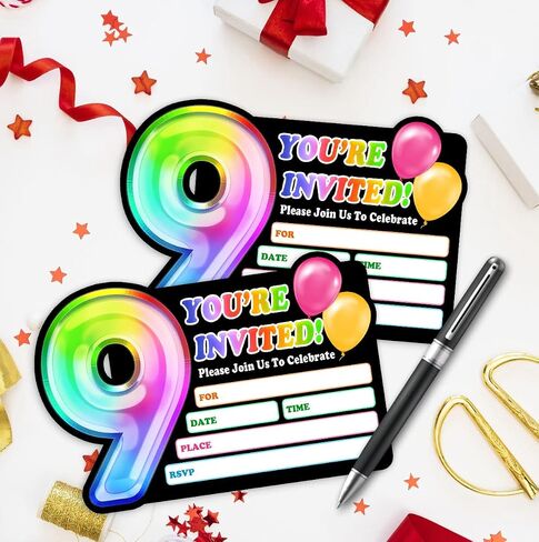 Rainbow Holographic Ballon Invitations with Envelope for 4th Birthday Party Anniversary,Fun Party Invite for Girls Child,Set of 30,4x6 inches in Saudi Arabia