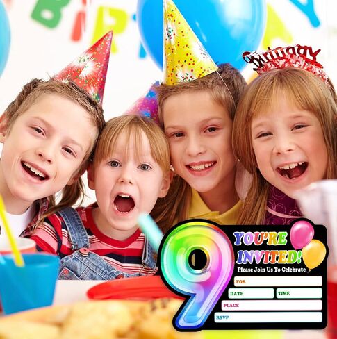 Rainbow Holographic Ballon Invitations with Envelope for 4th Birthday Party Anniversary,Fun Party Invite for Girls Child,Set of 30,4x6 inches in Saudi Arabia
