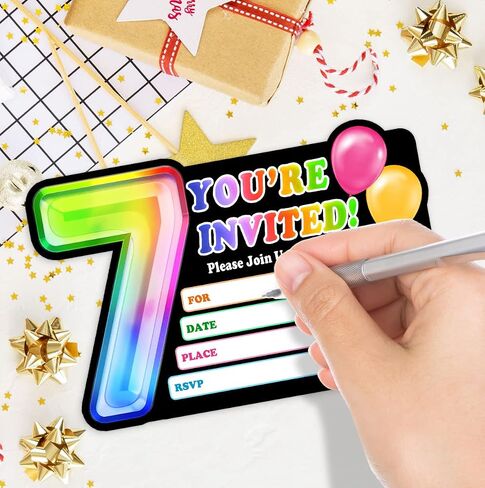 Rainbow Holographic Ballon Invitations with Envelope for 4th Birthday Party Anniversary,Fun Party Invite for Girls Child,Set of 30,4x6 inches in Saudi Arabia