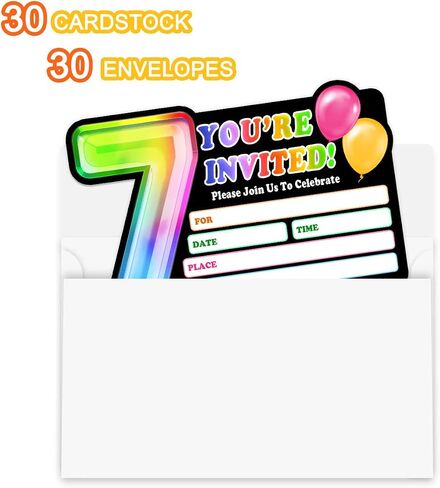 Rainbow Holographic Ballon Invitations with Envelope for 4th Birthday Party Anniversary,Fun Party Invite for Girls Child,Set of 30,4x6 inches in Saudi Arabia