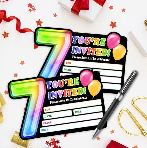 Rainbow Holographic Ballon Invitations with Envelope for 4th Birthday Party Anniversary,Fun Party Invite for Girls Child,Set of 30,4x6 inches in Saudi Arabia