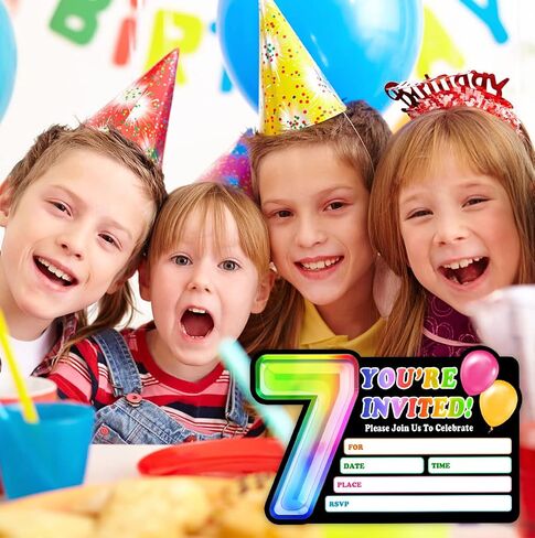 Rainbow Holographic Ballon Invitations with Envelope for 4th Birthday Party Anniversary,Fun Party Invite for Girls Child,Set of 30,4x6 inches in Saudi Arabia