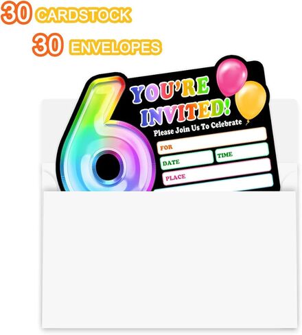 Rainbow Holographic Ballon Invitations with Envelope for 4th Birthday Party Anniversary,Fun Party Invite for Girls Child,Set of 30,4x6 inches in Kuwait