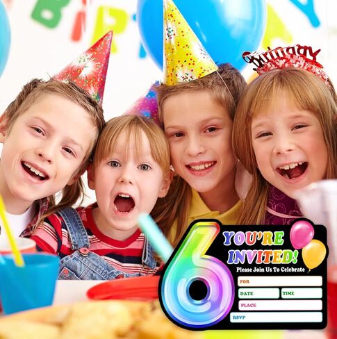 Rainbow Holographic Ballon Invitations with Envelope for 4th Birthday Party Anniversary,Fun Party Invite for Girls Child,Set of 30,4x6 inches in Kuwait