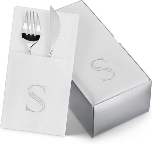 Monogrammed Napkins With Pocket For Flatware, 50-Pack 16" x 16" Silver Foil Letter B Disposable Linen-Feel Napkins, Prefolded Silverware Pocket Napkins For wedding, Party Or Baby Shower in Kuwait