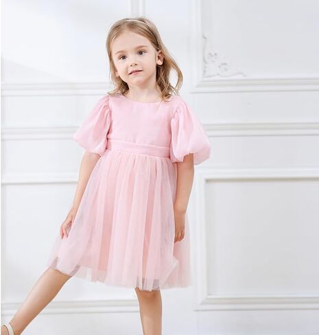 Toddler Girls Tutu Dress Puff Sleeve Backless Twirly Flared Birthday Party Princess Flower Girl Dresses in Kuwait