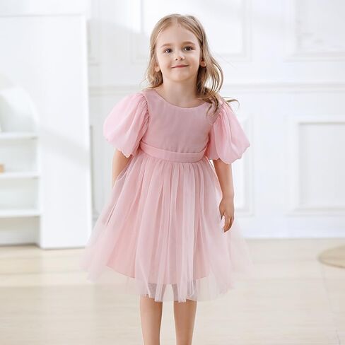 Toddler Girls Tutu Dress Puff Sleeve Backless Twirly Flared Birthday Party Princess Flower Girl Dresses in Kuwait