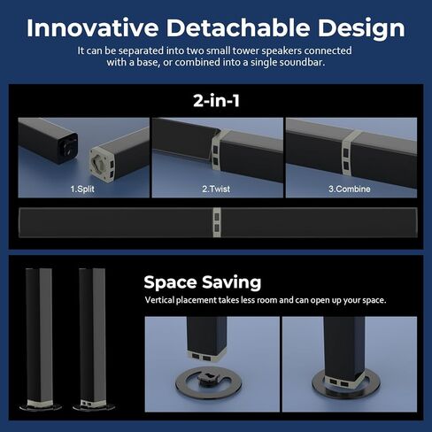 MZEIBO TV Sound Bar, 50W Bluetooth 5.0 Sound Bars for Smart TV, Surround Sound System with Powerful Bass, Home Theater Speakers with ARC/Optical/AUX, TV Speakers Soundbars with Split Design in Kuwait