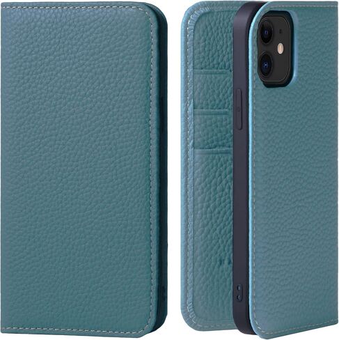 hanatora - Japan Leather Wallet Case for iPhone12/ iPhone12 Pro in Genuine Calfskin - Flip Cover Card Holder Slots [magsafe] Diary Smartphone Case PH-12Pro-Cyan in Saudi Arabia