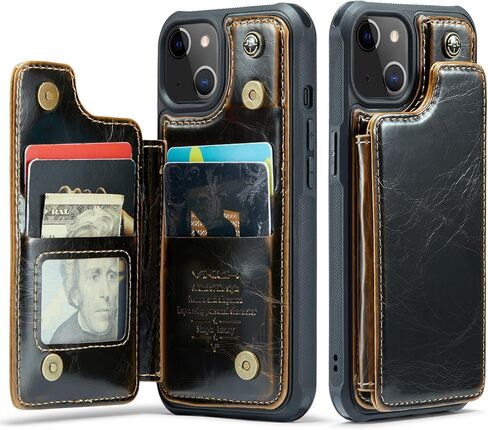 Vinich for iPhone 13 Wallet Case with Card Holder, RFID Blocking for iPhone 13 Case for Women Men, Durable Kickstand Shockproof Phone Case for iPhone 13, Black in Saudi Arabia
