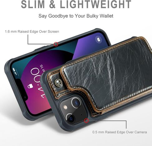 Vinich for iPhone 13 Wallet Case with Card Holder, RFID Blocking for iPhone 13 Case for Women Men, Durable Kickstand Shockproof Phone Case for iPhone 13, Black in Saudi Arabia