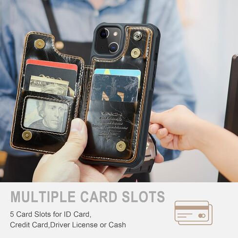 Vinich for iPhone 13 Wallet Case with Card Holder, RFID Blocking for iPhone 13 Case for Women Men, Durable Kickstand Shockproof Phone Case for iPhone 13, Black in Saudi Arabia