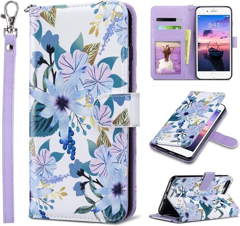 ULAK Compatible with iPhone 8 Plus/7 Plus Wallet Case for Women Girls, Premium PU Leather Flip Cover with Card Holders, Kickstand Feature Protective Purse Case 5.5 Inch Black in Kuwait