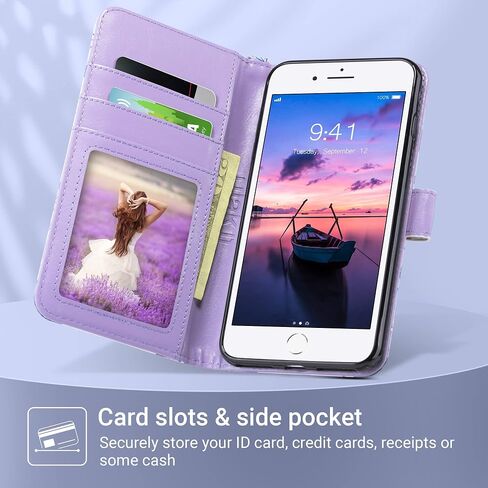 ULAK Compatible with iPhone 8 Plus/7 Plus Wallet Case for Women Girls, Premium PU Leather Flip Cover with Card Holders, Kickstand Feature Protective Purse Case 5.5 Inch Black in Kuwait