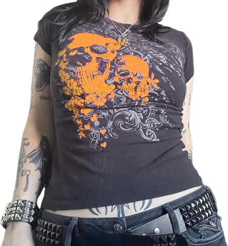 Women Y2K Graphic T-Shirts Summer Short Sleeve Punk Gothic Tee Tops Vintage 90s Aesthetic Emo Clothes Streetwear in Saudi Arabia