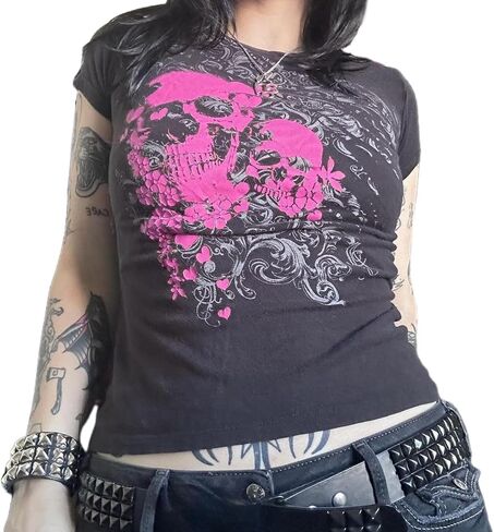 Women Y2K Graphic T-Shirts Summer Short Sleeve Punk Gothic Tee Tops Vintage 90s Aesthetic Emo Clothes Streetwear in Saudi Arabia