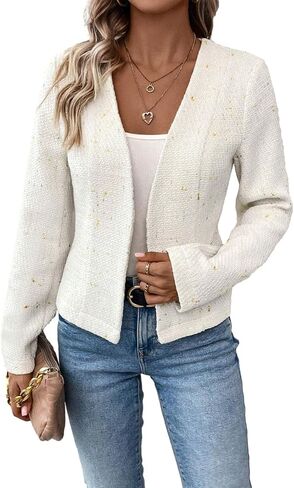 2024 Summer Cropped Collarless Blazer Lightweight Fully Lined Open Front Elegant Petite Work Office Jackets in Kuwait