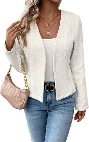2024 Summer Cropped Collarless Blazer Lightweight Fully Lined Open Front Elegant Petite Work Office Jackets in Kuwait