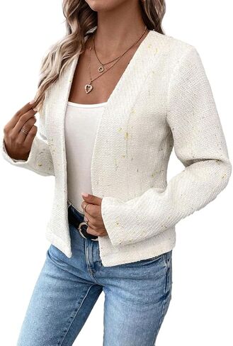 2024 Summer Cropped Collarless Blazer Lightweight Fully Lined Open Front Elegant Petite Work Office Jackets in Kuwait