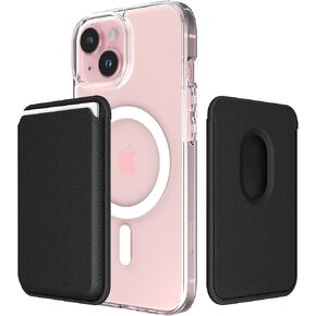 Sinjimoru Magnetic Card Wallet, Premium Vegan Leather Phone Wallet for MagSafe 3-Card Holder Compatible with iPhone 15 Plus Pro Max 14 13 12 Series. M-Viica Black