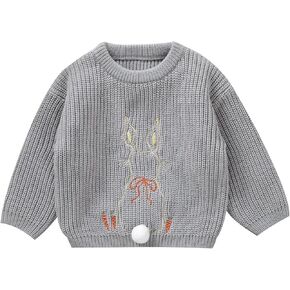 Toddler Baby Girls Easter Outfit Long Sleeve Bunny Embroidery Crewneck Sweater Infant Baby Girl Cute Knitted Top in Kuwait