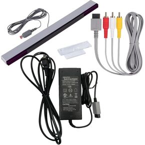 3-1 محول طاقة Wii AC + كابل صوت وفيديو مركب وشريط مستشعر حركة سلكي متوافق مع Nintendo Wii
