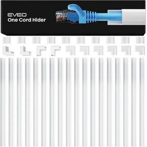 EVEO Cord Hider - 300" Cord Cover Wall Cable Hider, Cable Concealer, Wire Hiders for TV on Wall. Cable Management, Cord Hider Cable Raceway Wire Covers for Cords -18X (L17 W0.95 H0.5) - Medium - White